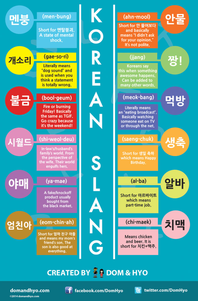 Korean Slang Infographic Learn Korean With Fun And Colorful Infographics Dom And Hyo
