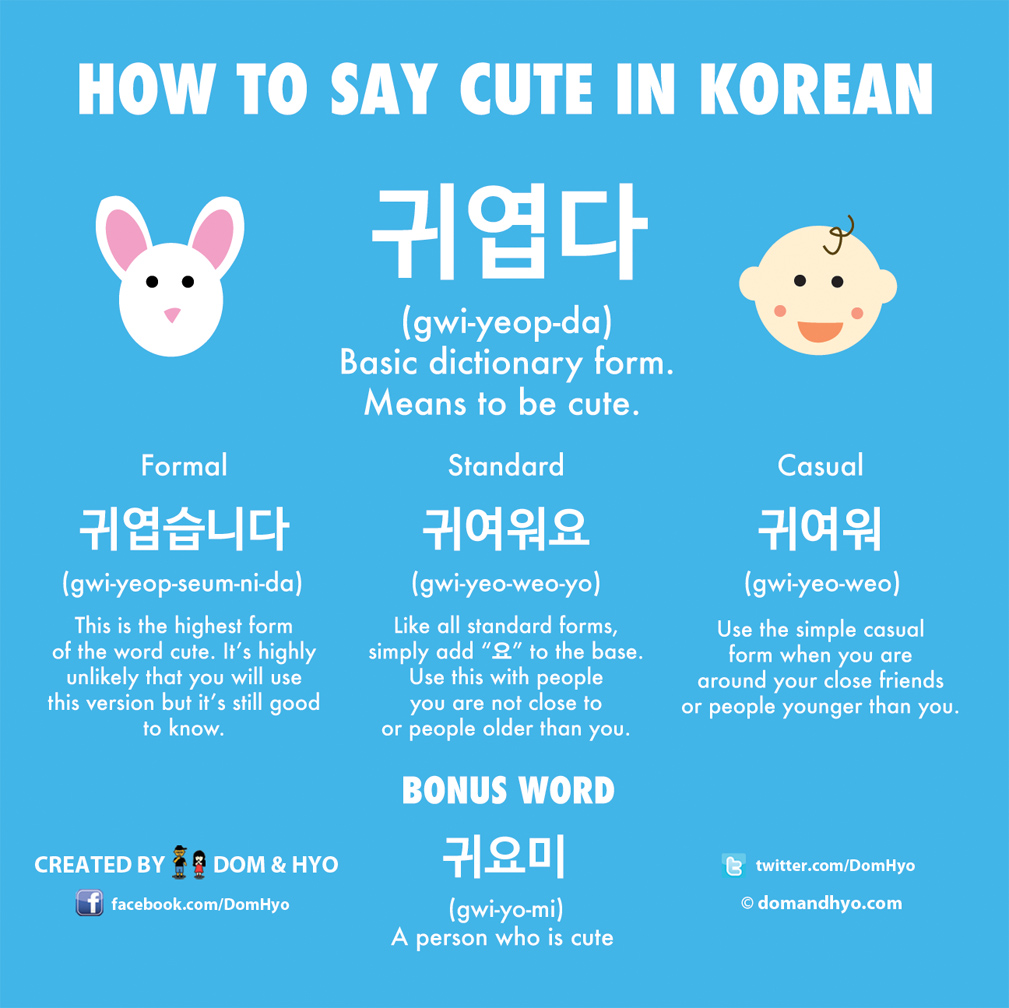 How To Say Cute In Korean - Learn Korean With Fun & Colorful Infographics