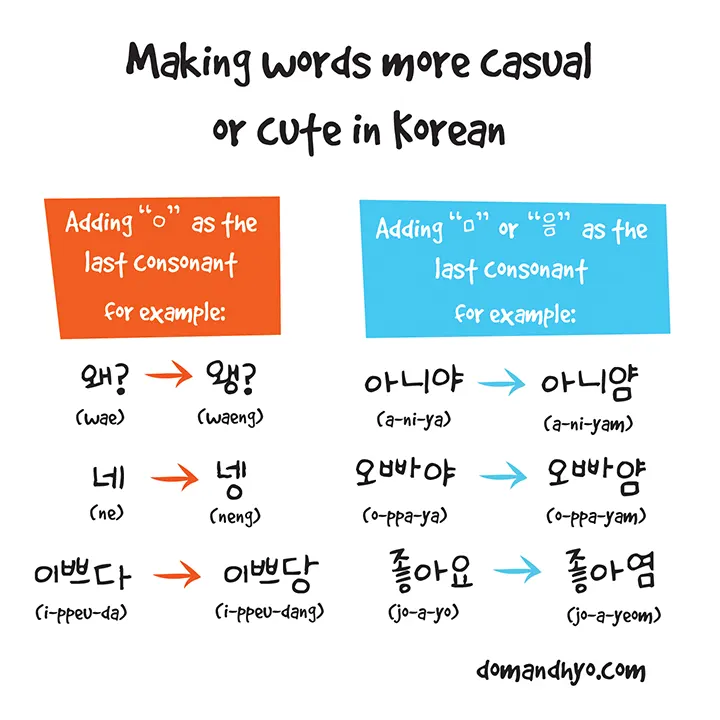 Making words cute or casual in Korean